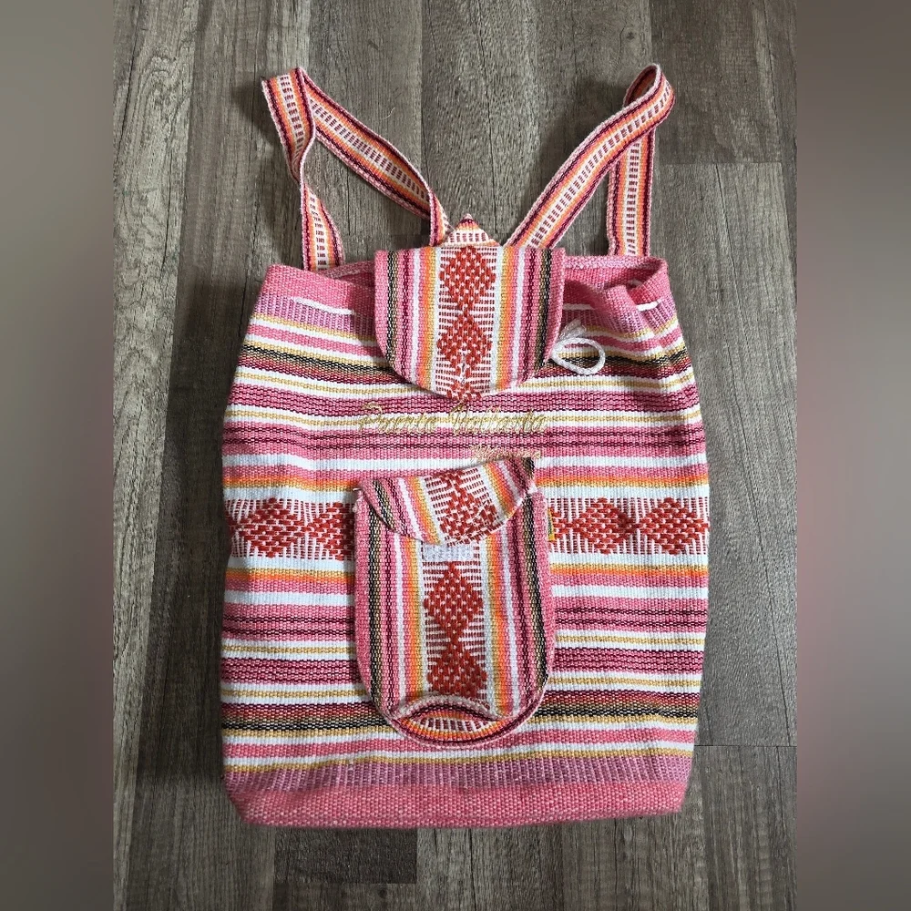 Festivalcore Blanket Mexico Backpack Resort Boho Striped Beach Red Pink